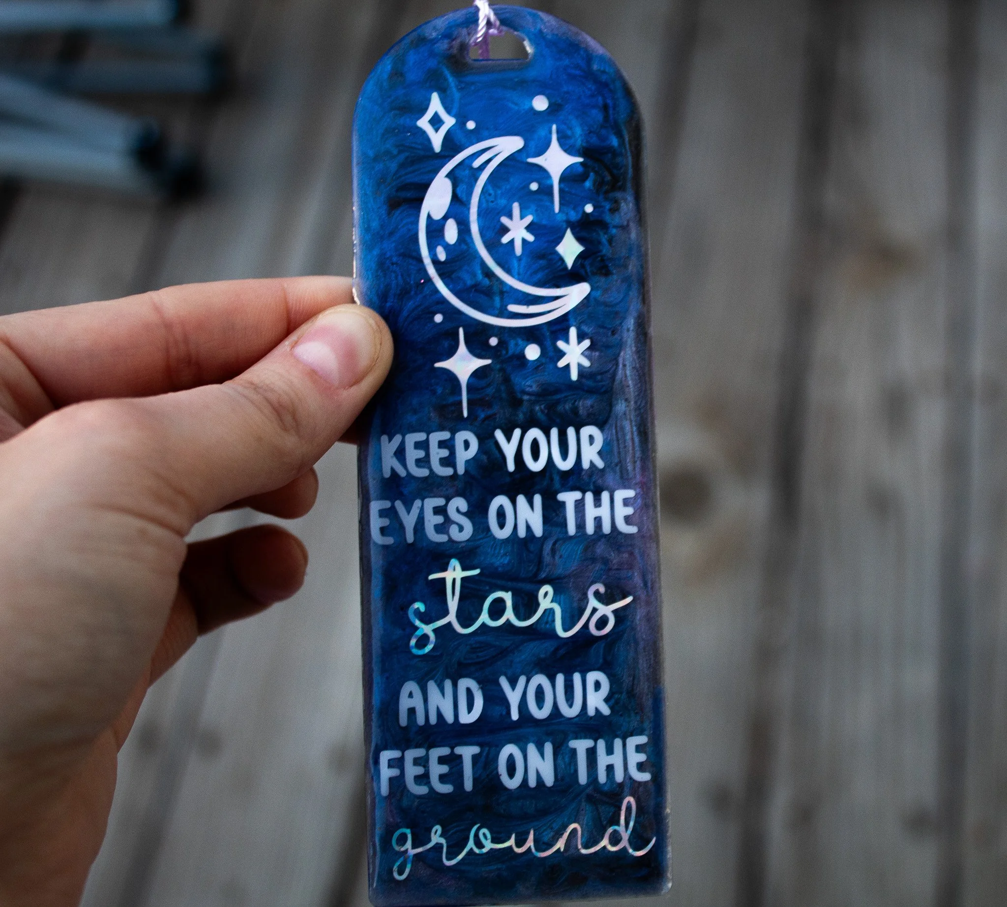 Keep Your Eyes On the Stars — Mica Swirled Bookmark With Holographic Vinyl