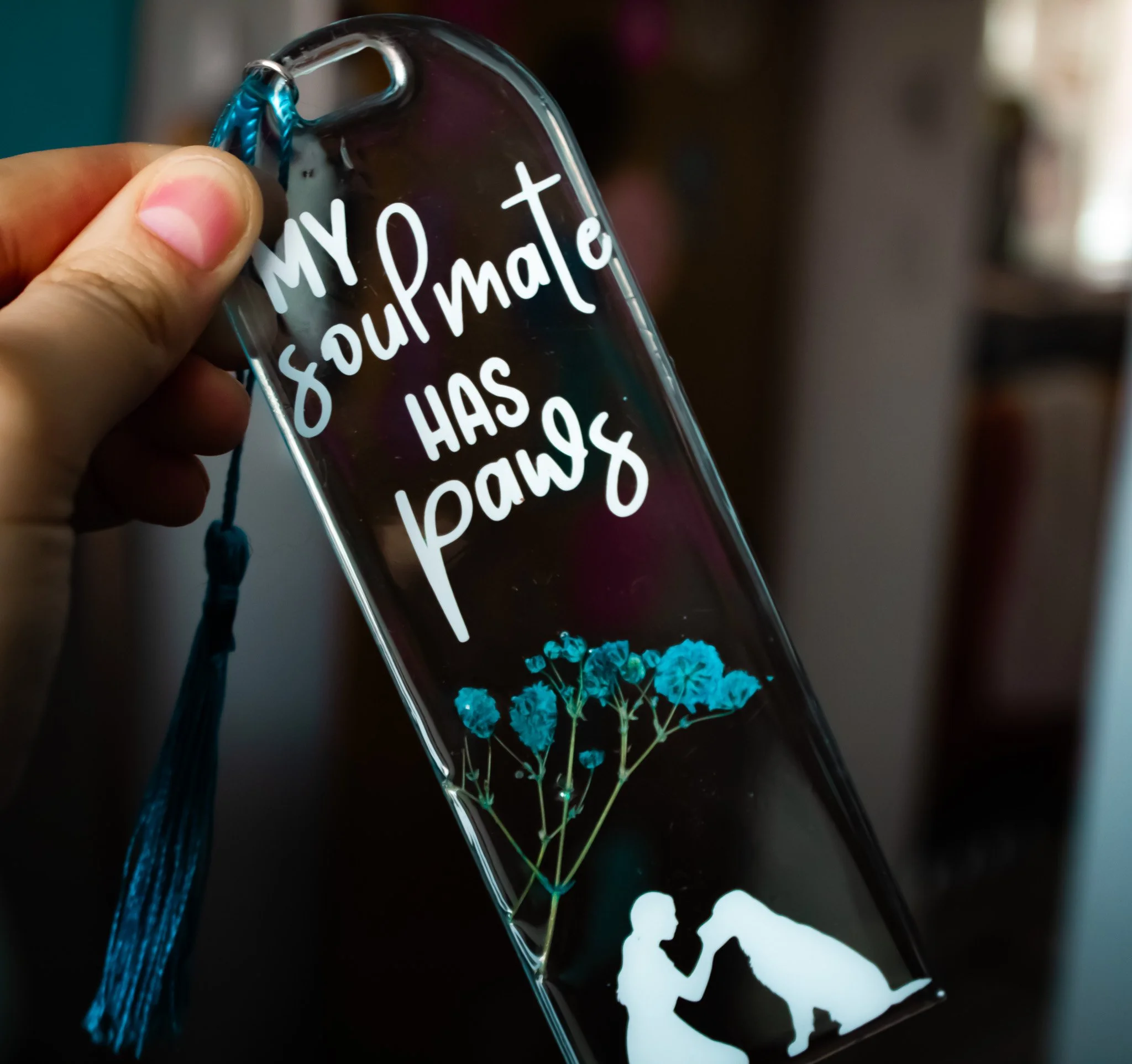 My Soulmate Has Paws • Pressed Flower Resin Bookmark • 2x6"