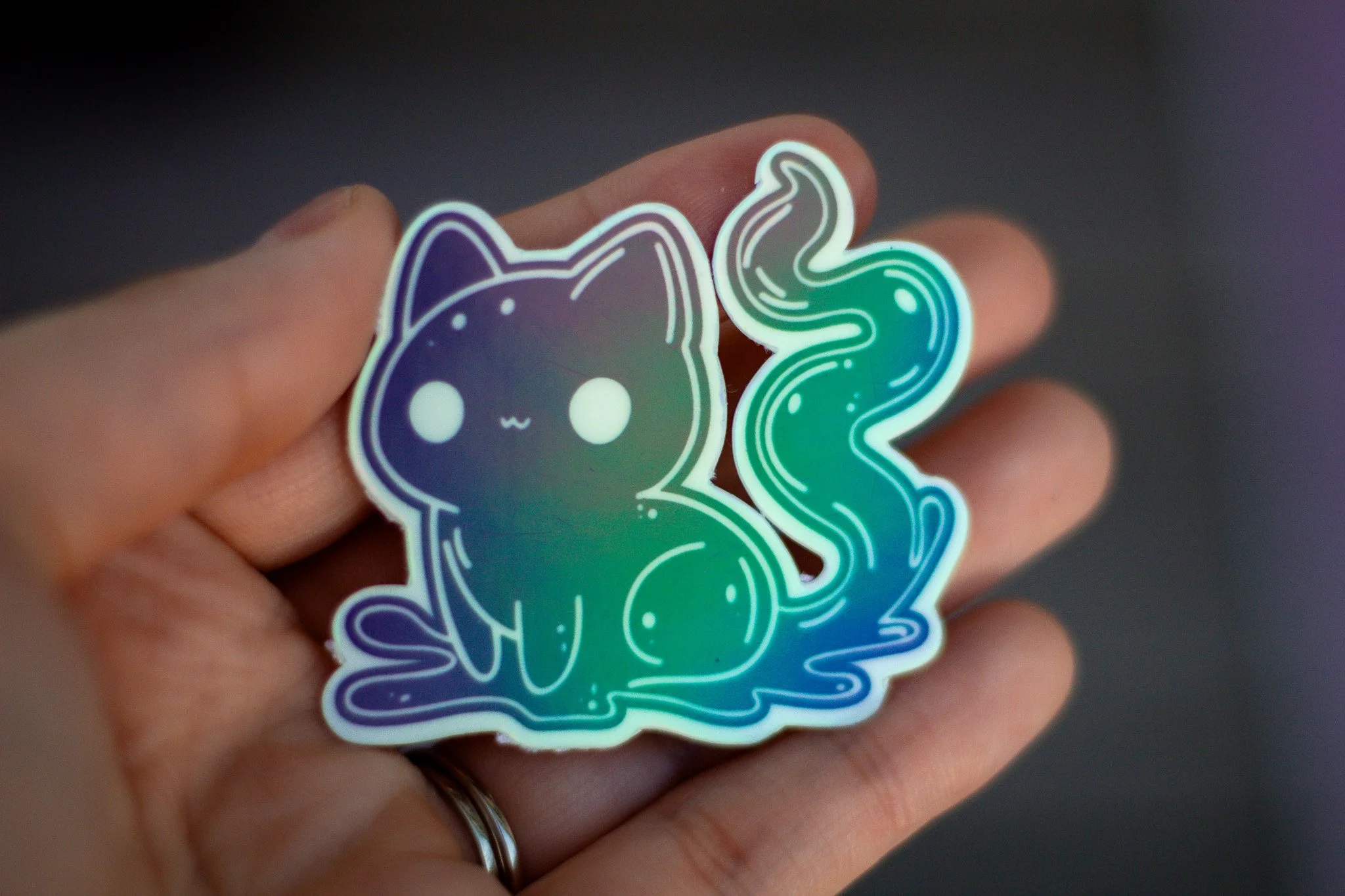 Glow Shadow Cat | Holographic Glow-in-the-Dark Vinyl Sticker | 3x3”