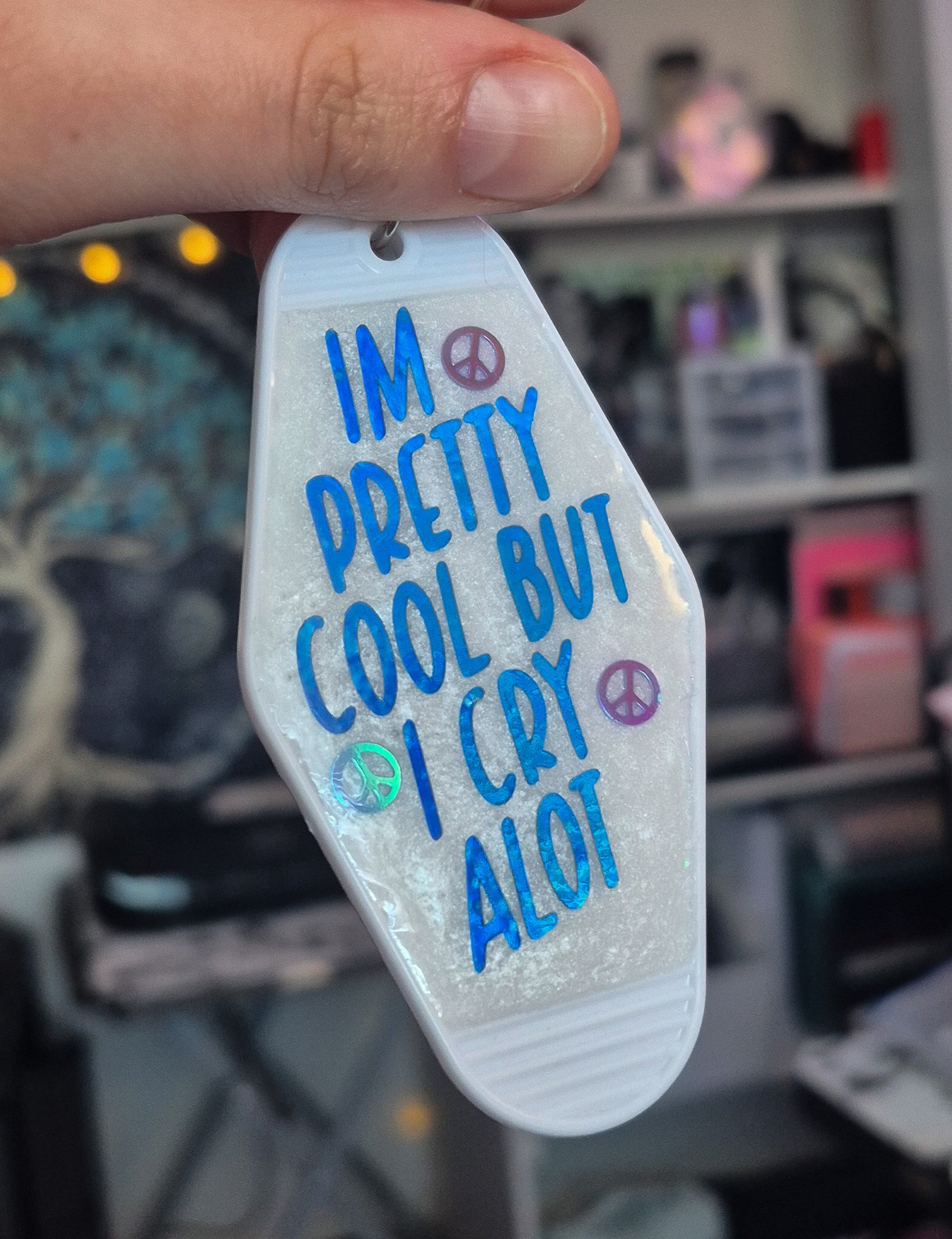 I’m Pretty Cool But I Cry a Lot – Glitter Resin Motel Keychain