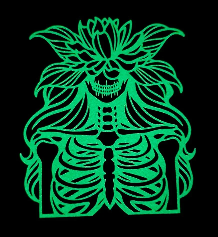 Lotus Crown Skeleton Queen | Matte Glow-in-the-Dark Vinyl Decal | 5x6