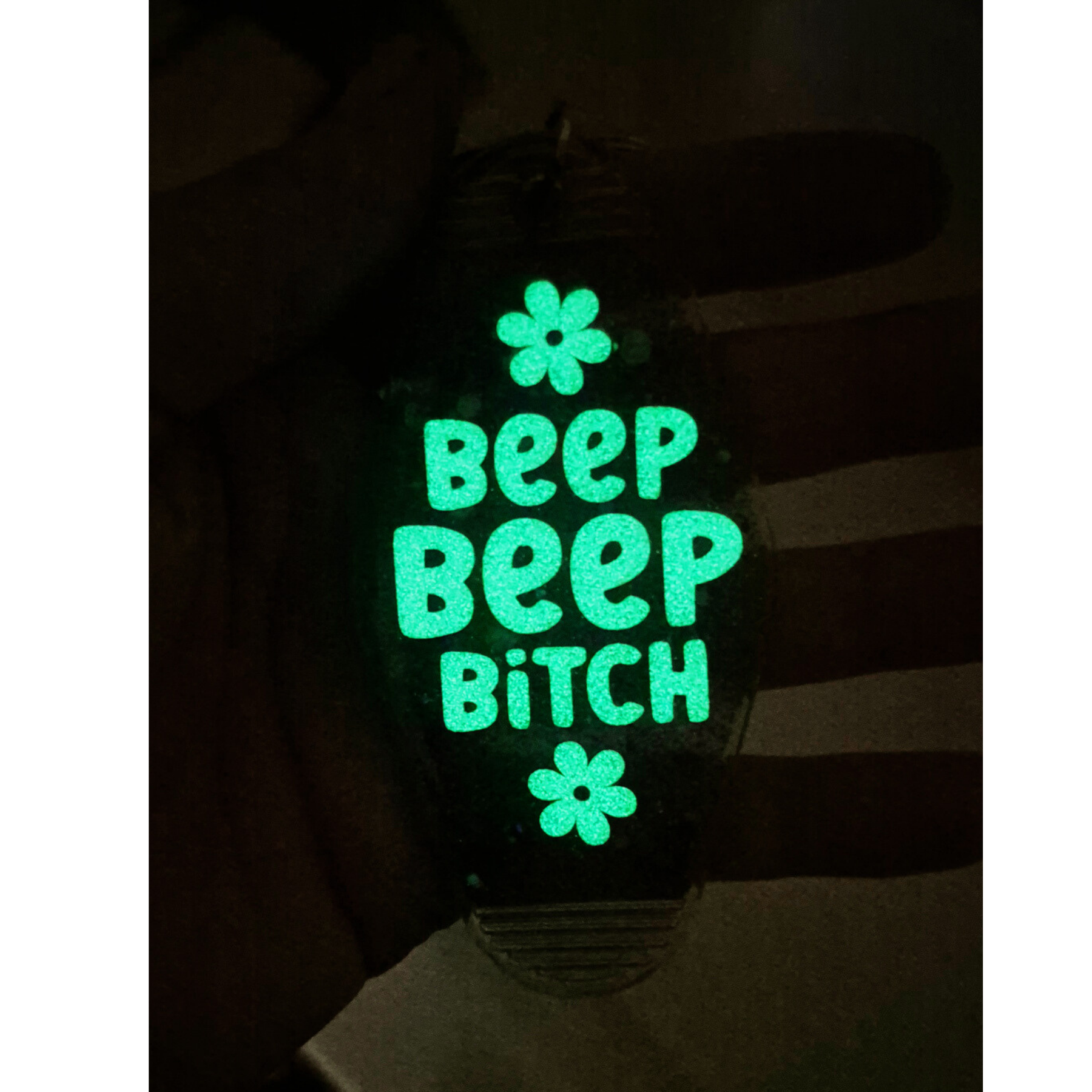 Beep Beep B*tch • Glow-in-the-Dark Glitter Resin Motel Keychain • 3.5"