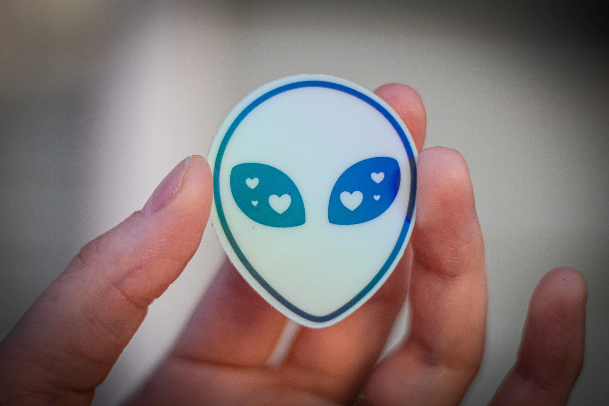 Cosmic Crush Alien | Holographic Glow-in-the-Dark Vinyl Sticker | 3x3”