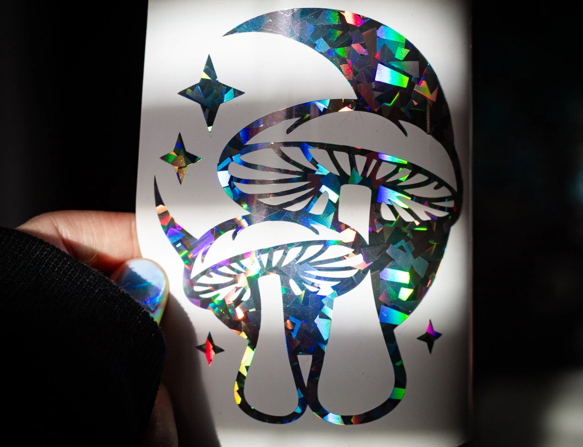 Cosmic Shroomies • Shattered Holographic Vinyl Decal • 3.5x4"