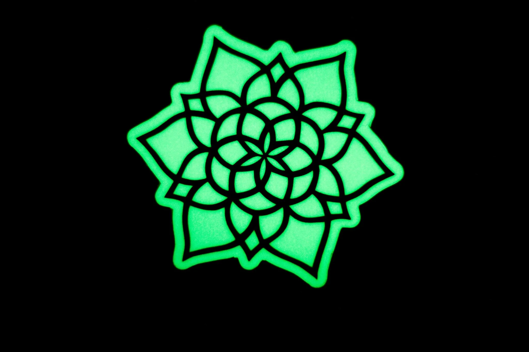 Emerald Symmetry | Holographic Glow-in-the-Dark Vinyl Sticker | 3x3”