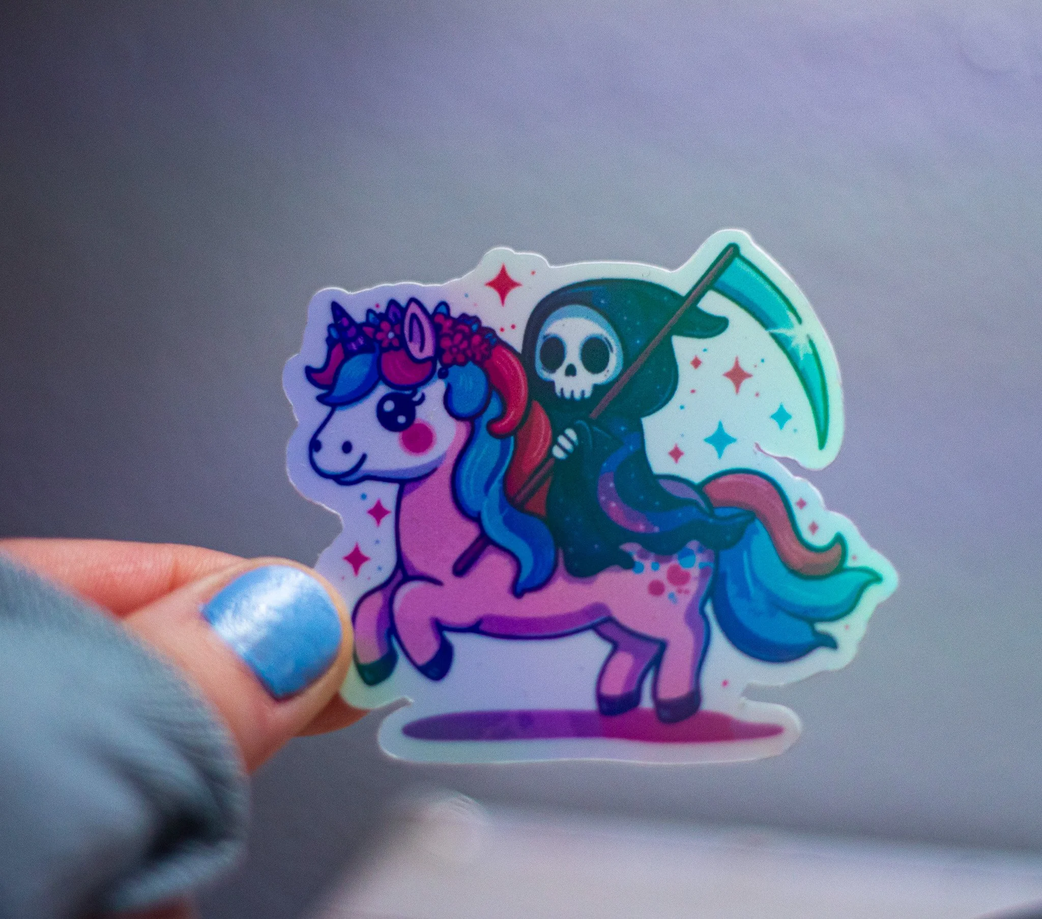 Death’s Lil Bestie • Holographic Vinyl Sticker • 3x3"
