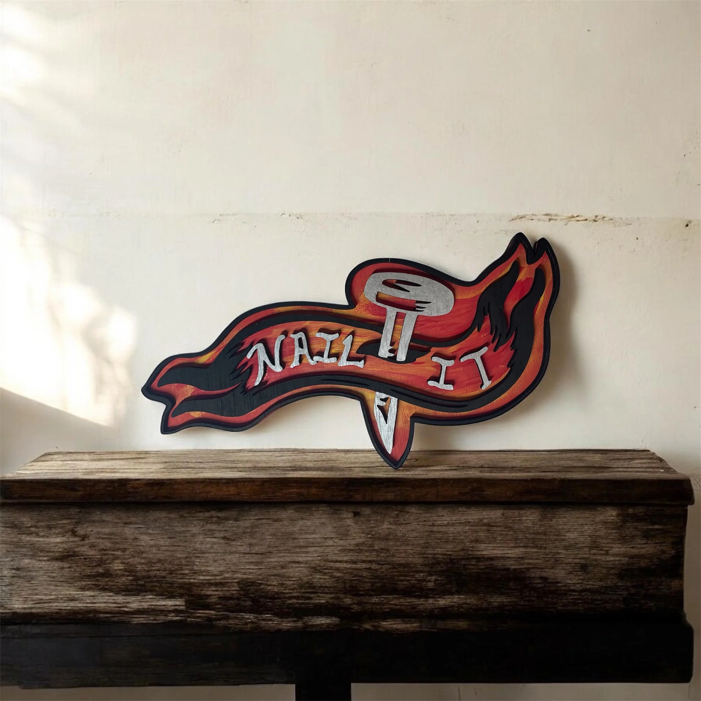 3D Multi-layered Acrylic Painted Laser-cut Wooden Wall Hanger - 'Nail It'