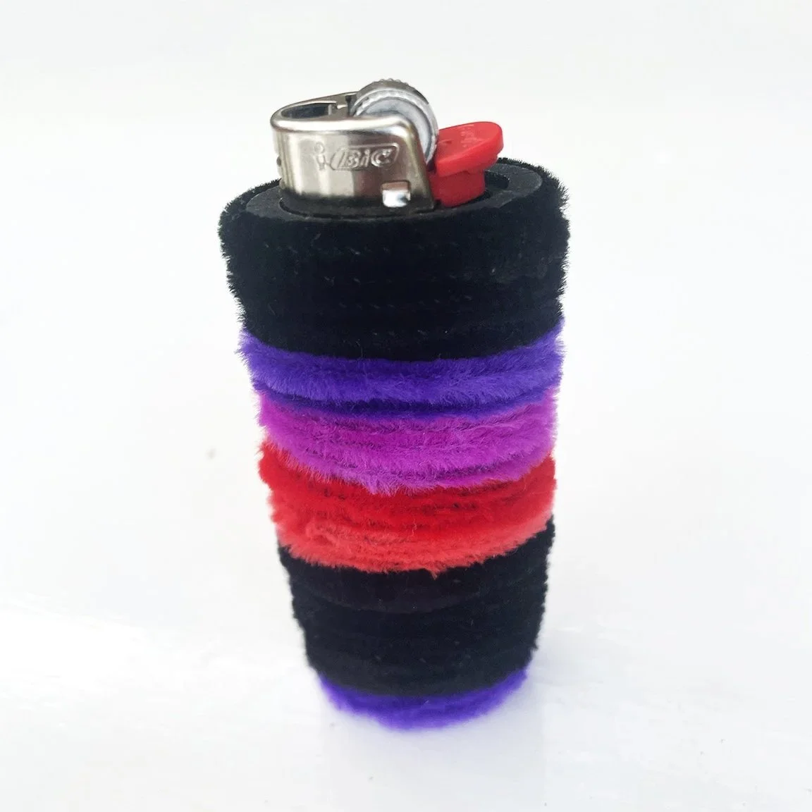 Handmade Green Eye  Purple Stripe "FUZZIE" - Fuzzy Lighter Koozie