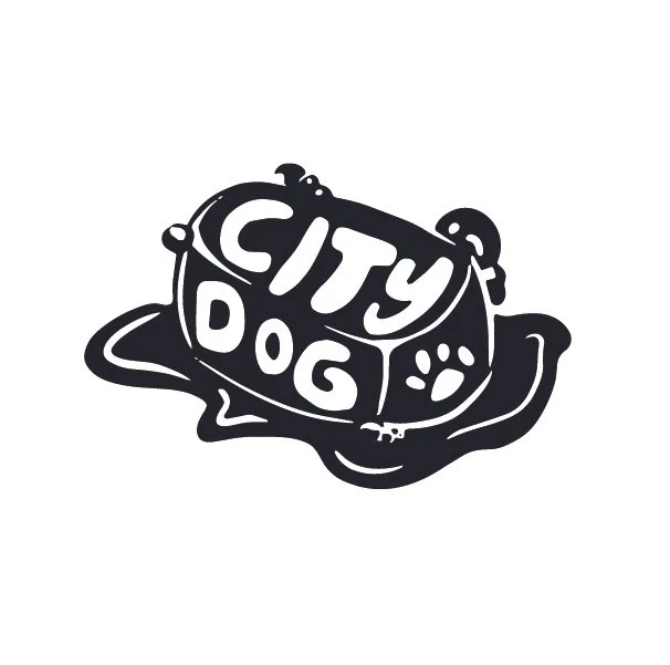 Logo with the words 'City Dog' inside a stylized dog bowl.