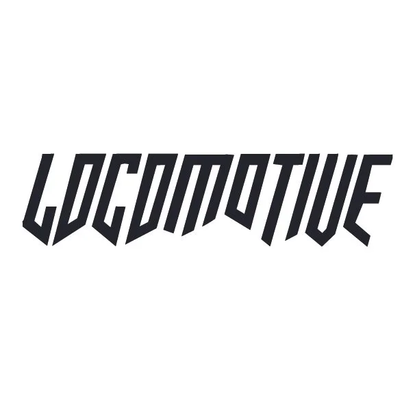 The word 'LOCOMOTIVE' written in bold, stylized black text with angular, elongated letters.