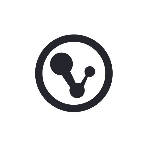 Black logo icon with three connected dots inside a circle.