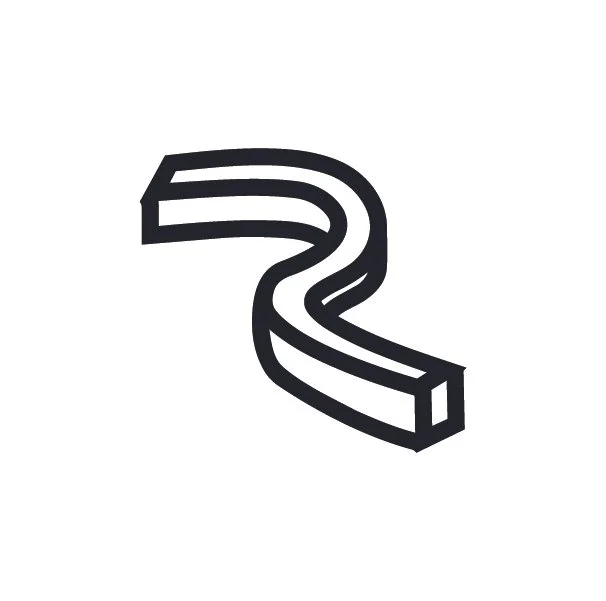 3D black and white letter "p" with a hollow outline on a white background.
