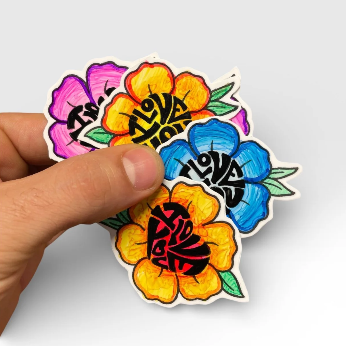 I Love You Flower Bloom - Handmade Stickers