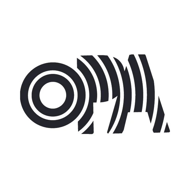 Black and white stylized artistic design resembling a chameleon with intricate lines and circles