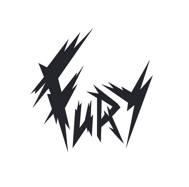 Stylized black text spelling 'FURY' with jagged, lightning bolt-like edges on a white background.