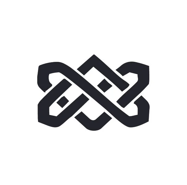 A black and white Celtic knot design.