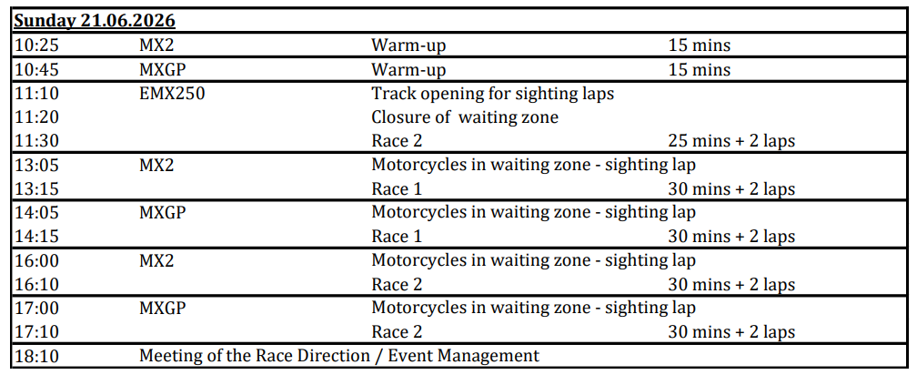 Sunday Schedule