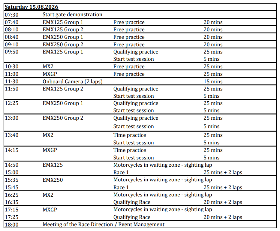 Saturday schedule