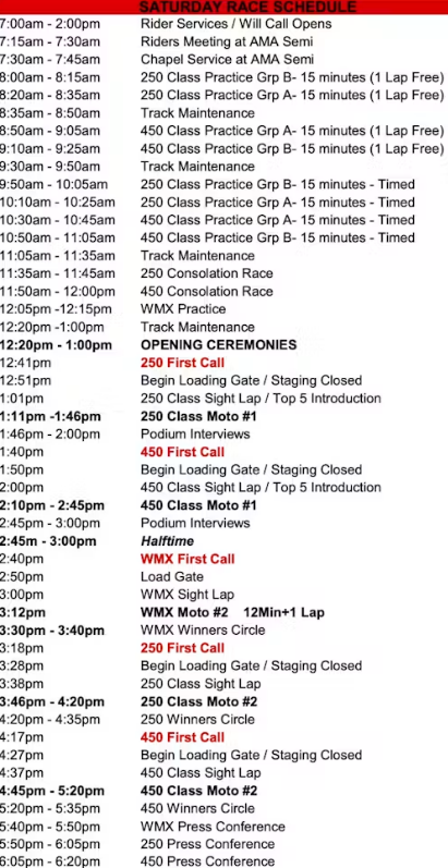 EVENT SCHEDULE (ALL TIMES LOCAL)