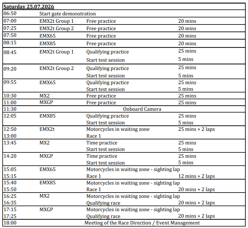 Saturday MXGP Schedule
