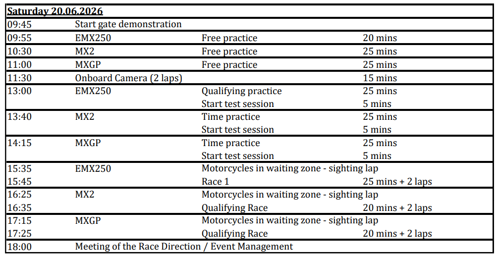 Saturday Schedule