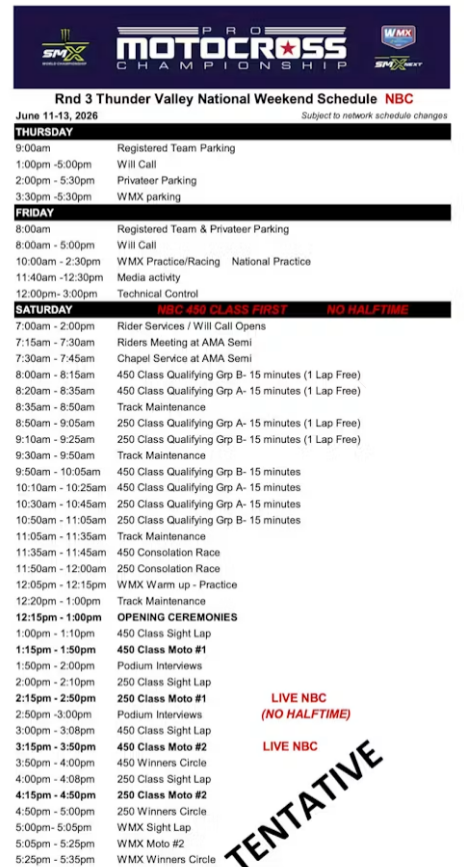 EVENT SCHEDULE from RacerX