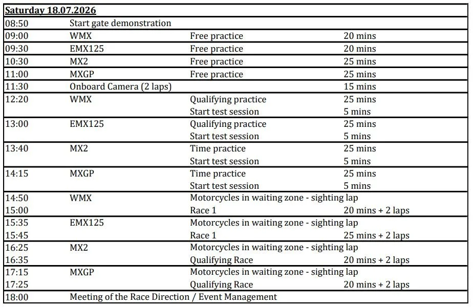 Saturday Schedule