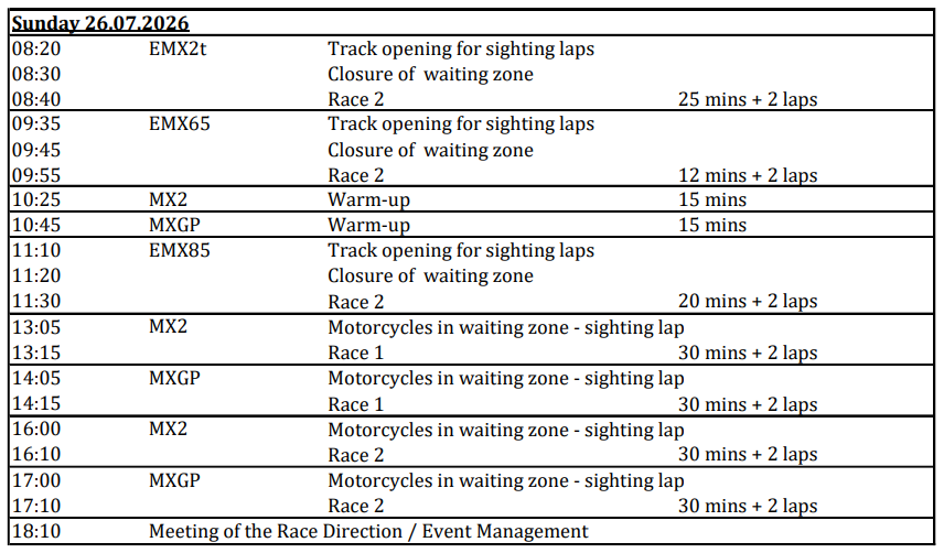 Sunday MXGP Schedule