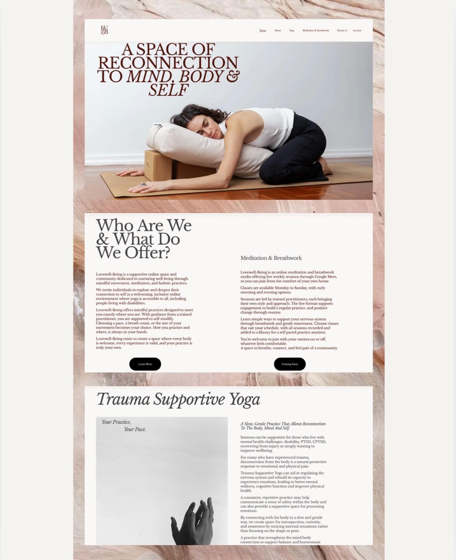 Our website is now live, and our new Lovewell-Being Weekly Membership is up and running! 

Take a little look around and see what&rsquo;s happening..
There&rsquo;s more to come - Trauma Supportive Yoga + 1:1 Private Sessions will be going live soon. 