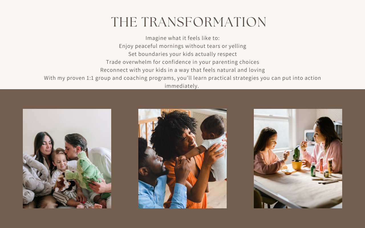 Three photos of diverse families spending time together; first with parents and child with stuffed animals, second with parents and toddler, third with mother and daughter painting.