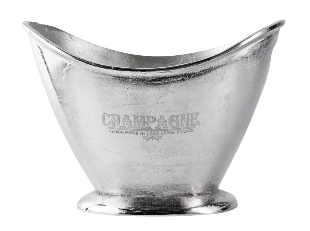 champagnekylare i rå aluminium oval form med fot frilagd produkt