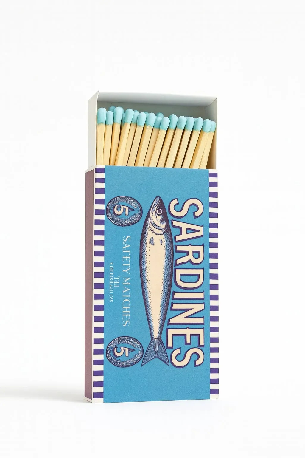 Tändstickor Sardines i retrodesign med fiskmotiv