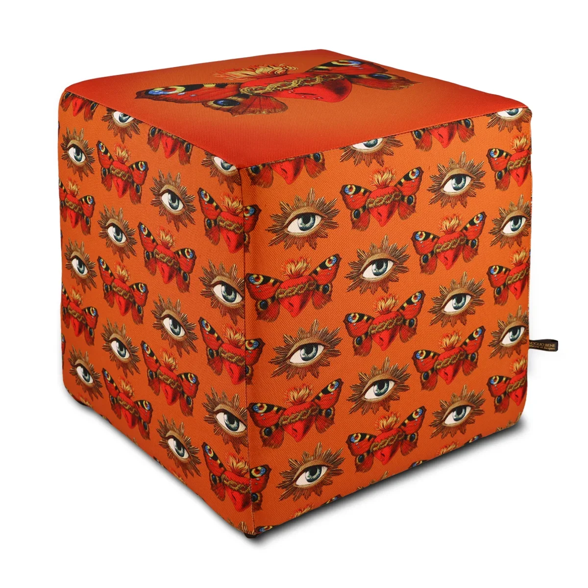 orange sittpall vogliobene med fjärilar och ögon i mönster