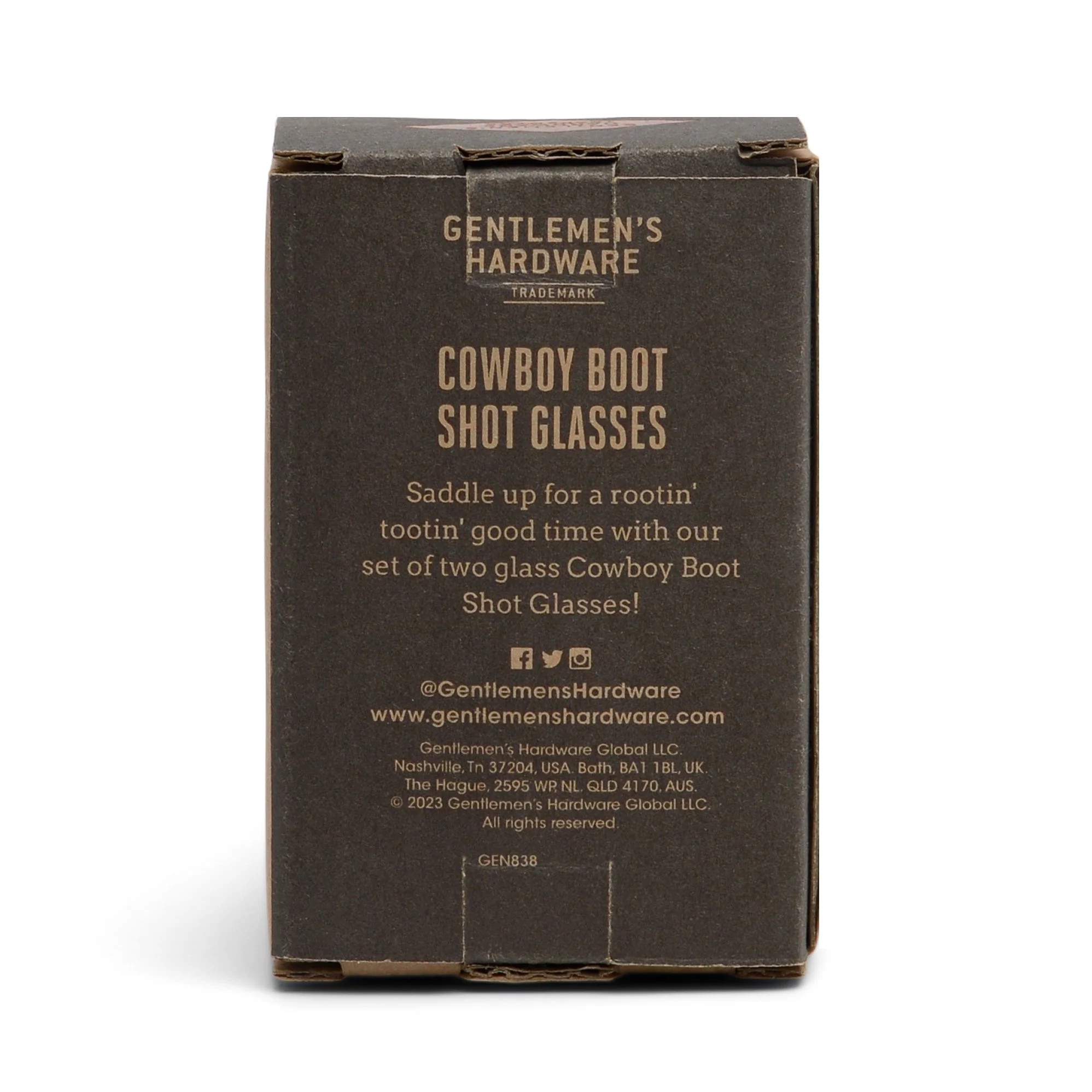 Presentförpackning till cowboystövel shotsglas från Gentlemen’s Hardware