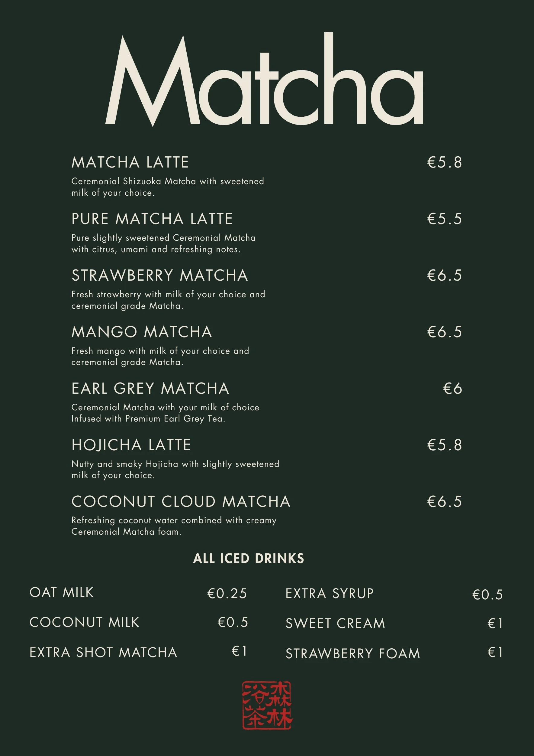 Matcha Menu