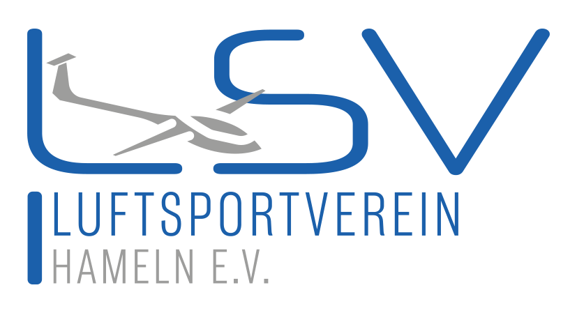 Logo for Luftsportverein Hameln E.V. featuring a stylized airplane and the text in blue and gray.