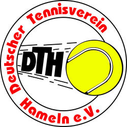 Logo of Deutscher Tennisverein Hameln e.V., featuring a yellow tennis ball and a stylized black and white tennis racket within a circular design.