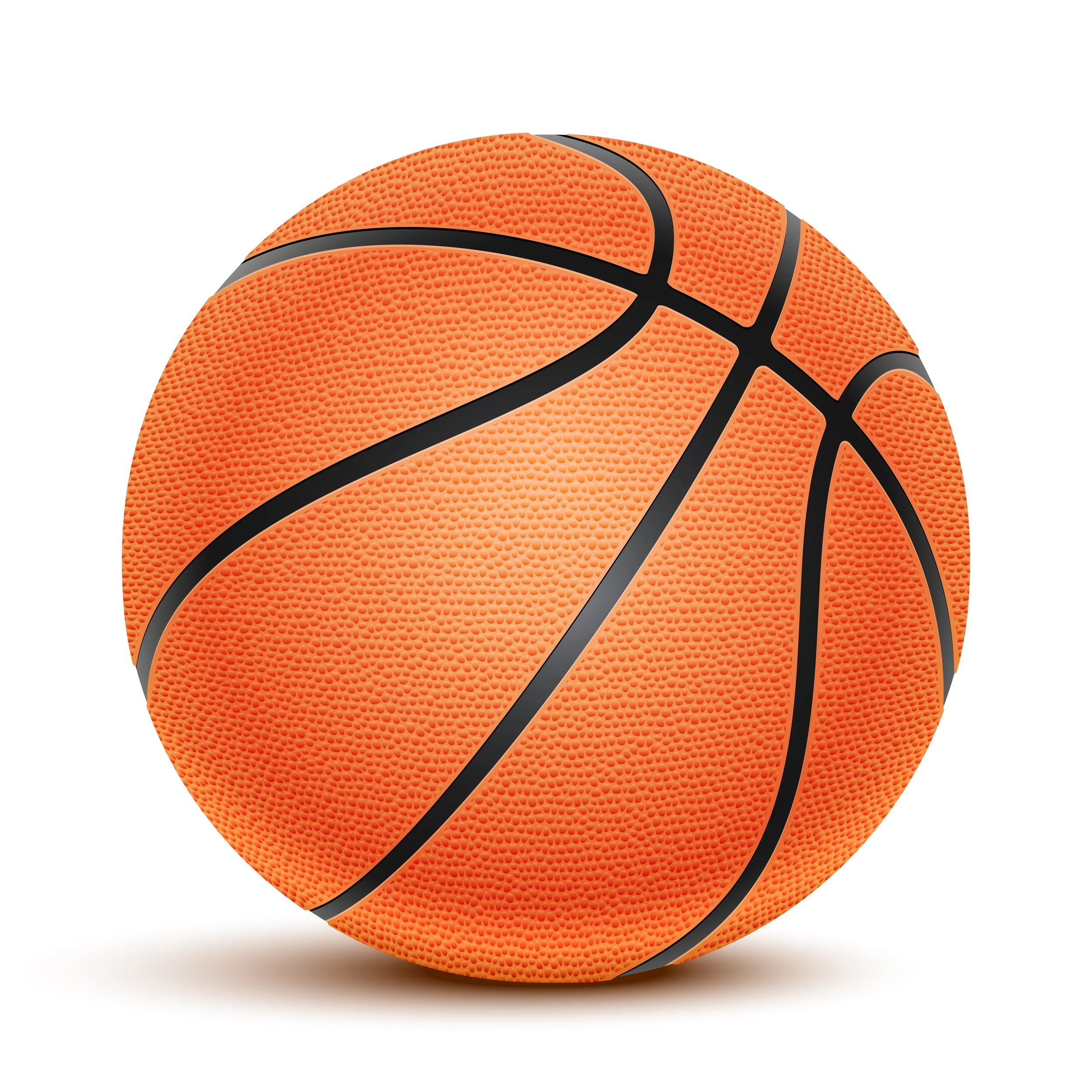 Orange basketball with black lines on a white background.