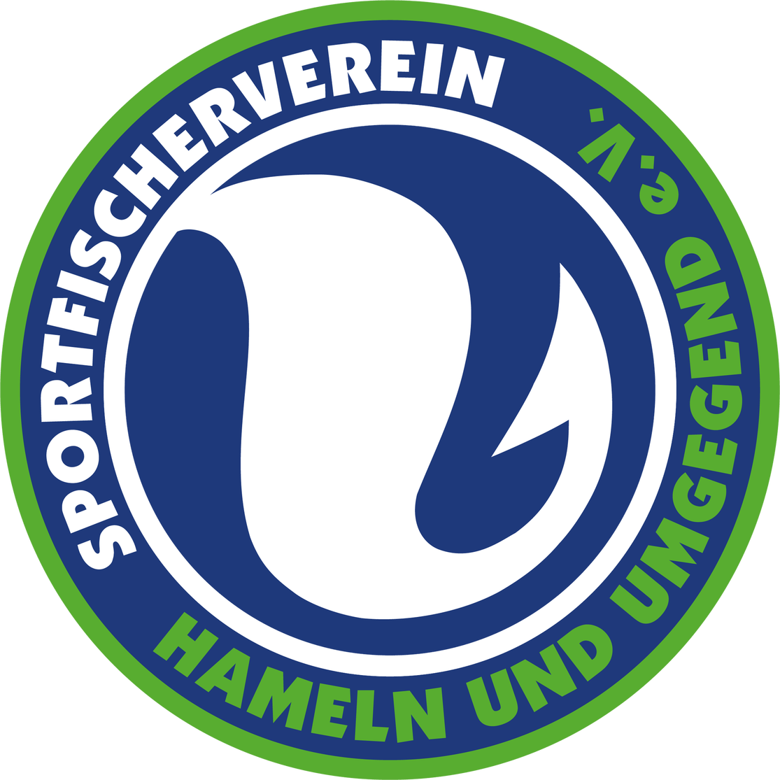 Logo of the sports club 'Sportgemeinschaft Hameln und Umgegend e.V.' featuring a stylized swan in white and blue, with blue and green circular text around it.