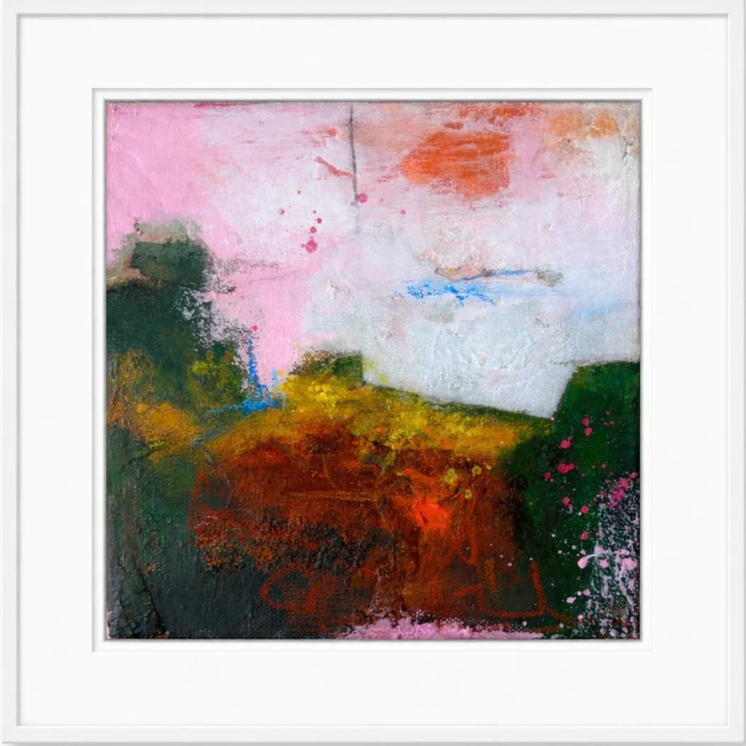 The first in a series of 3 paintings-&lsquo;Blush Heavens.&rsquo; Mixed media on canvas. 20cm x 20cm not framed. Will be available on my website 09/05/26 at 5pm. Please message for more details. #springart #boldcolours #emotions #interiorart #mixedme