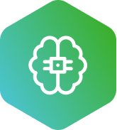 Green hexagon with white outline of a brain and a padlock inside