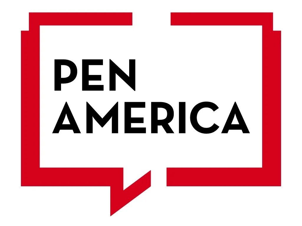 Logo for Pen America featuring black text inside a red speech bubble.