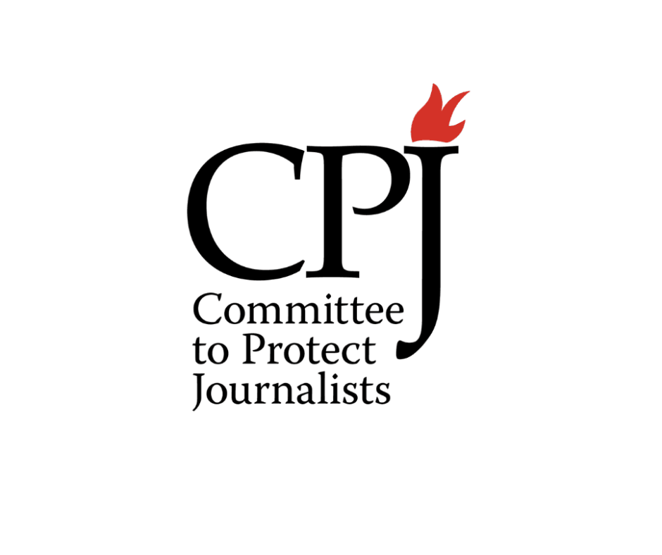 Logo of the Committee to Protect Journalists with black text and a red flame over the letter J