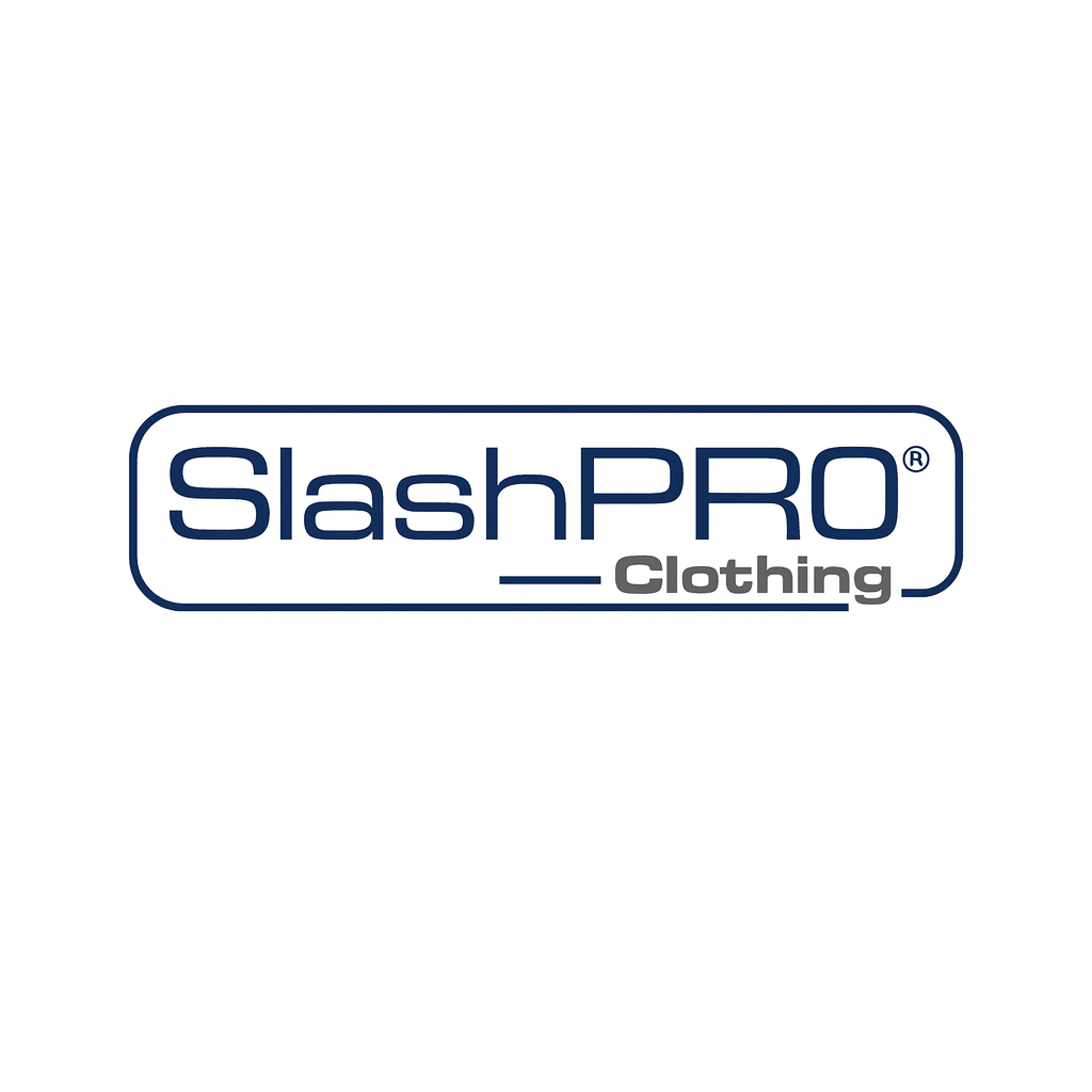 The logo of SlashPRO Clothing on a dark blue background.