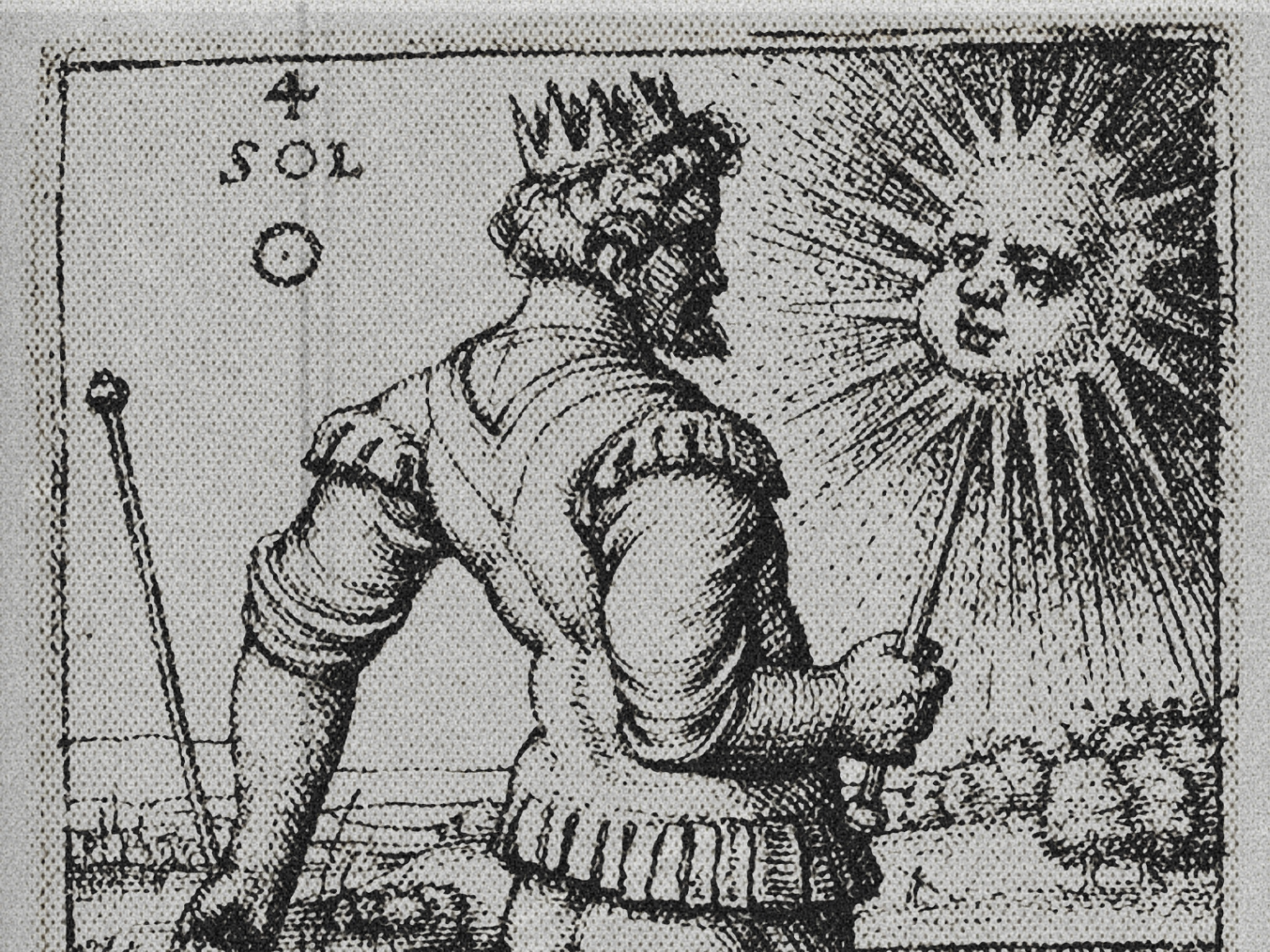 A black and white illustration of a man facing a shining sun in the sky.