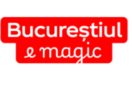 Red and white logo with text 'Bucureștiul e magic'