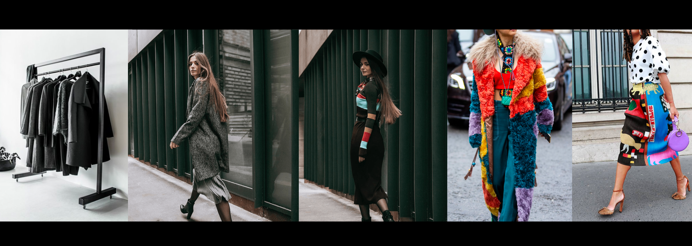 Fashion showcase with clothing display, street models in stylish outfits, and vibrant street wear.