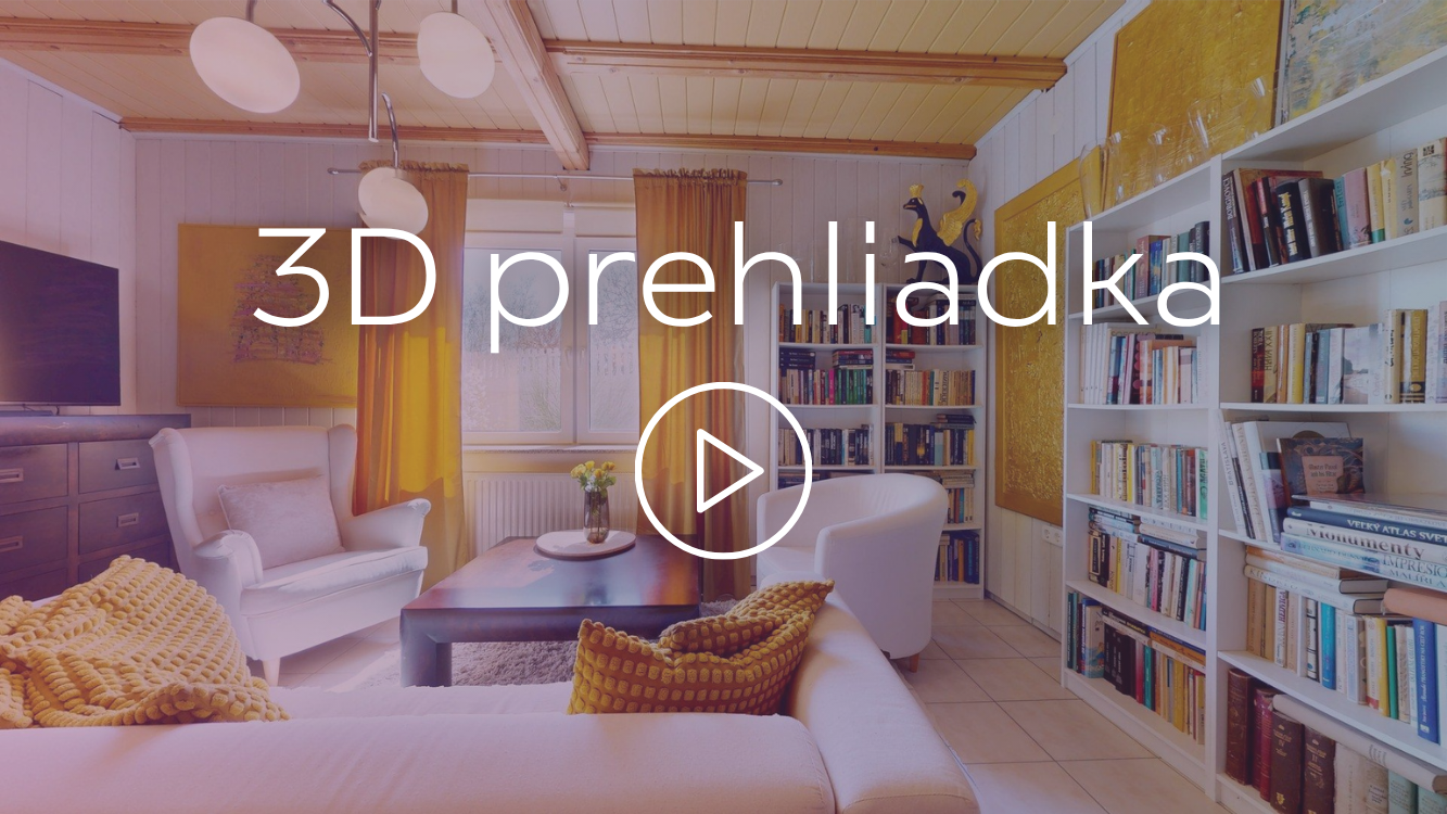 Living room with white walls, yellow curtains, bookshelves filled with books, a white armchair, a sofa with yellow pillows, and a coffee table with a vase of flowers.