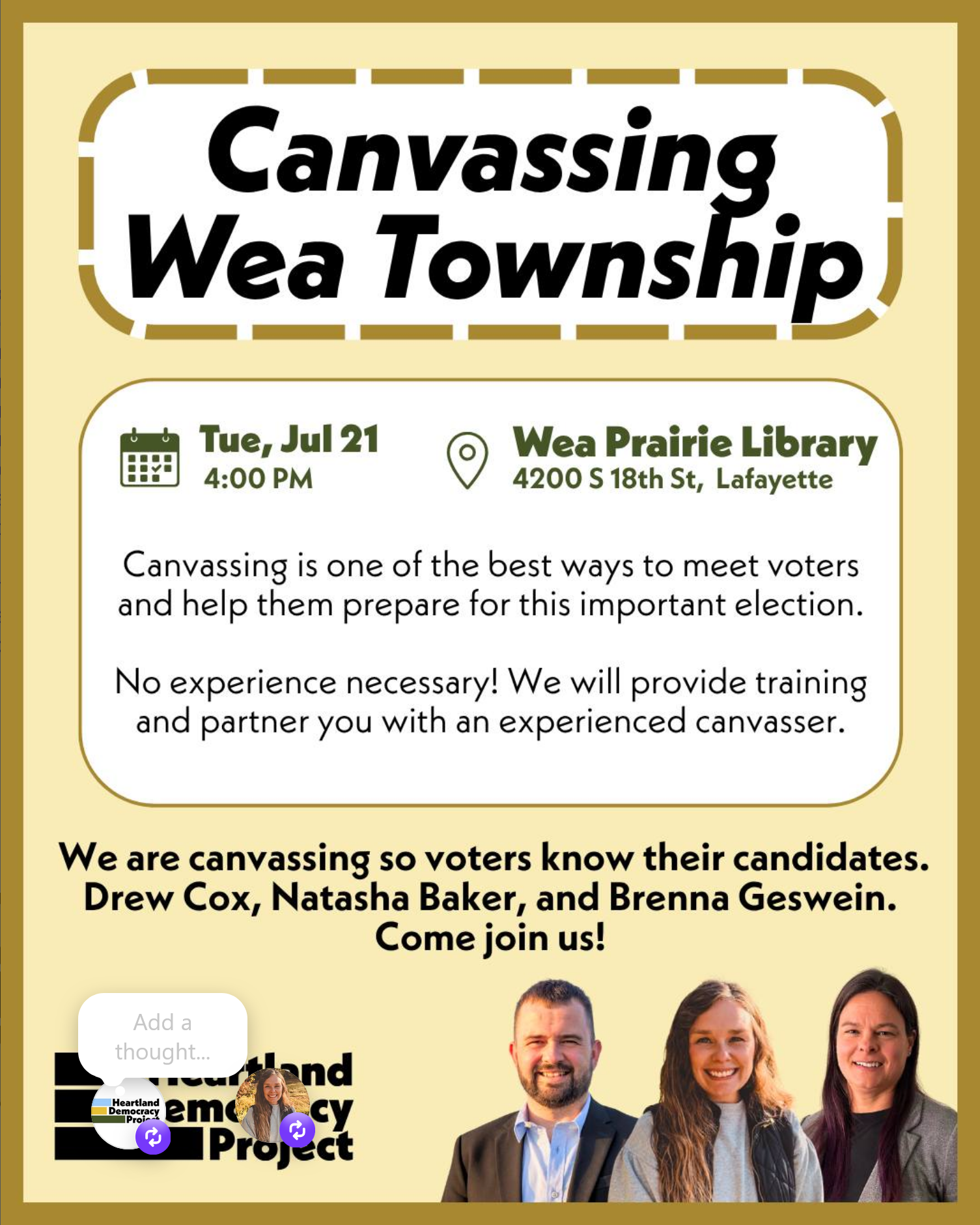 We love canvassing Wea!