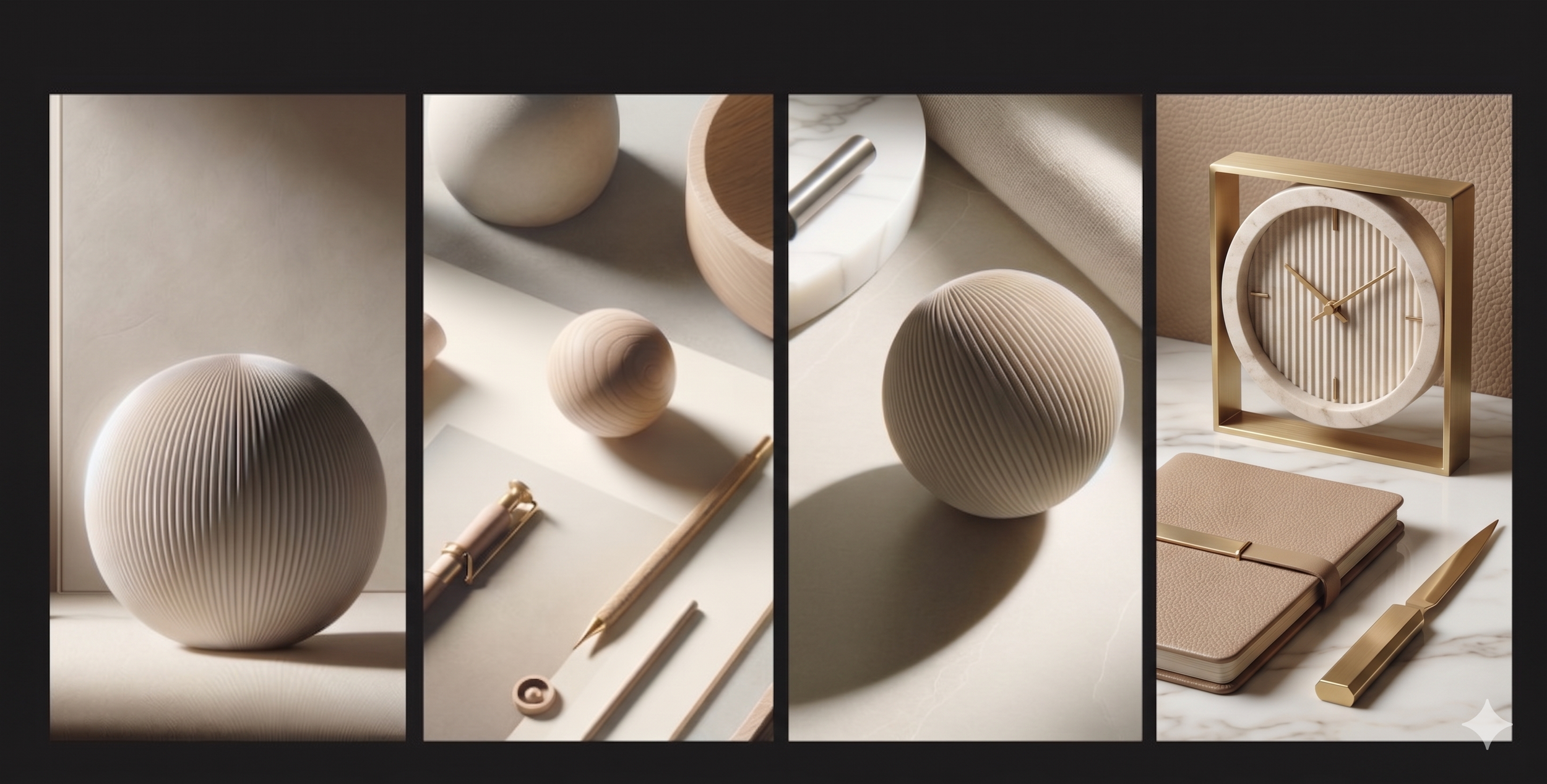 Four-panel minimalist image representing ExecuComp Consulting services: executive compensation, total rewards, ERISA compliance, and career coaching